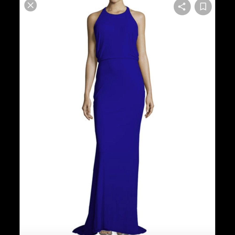Badgley Mischka Split-back gown, Cobalt Size 12 Halter neckline